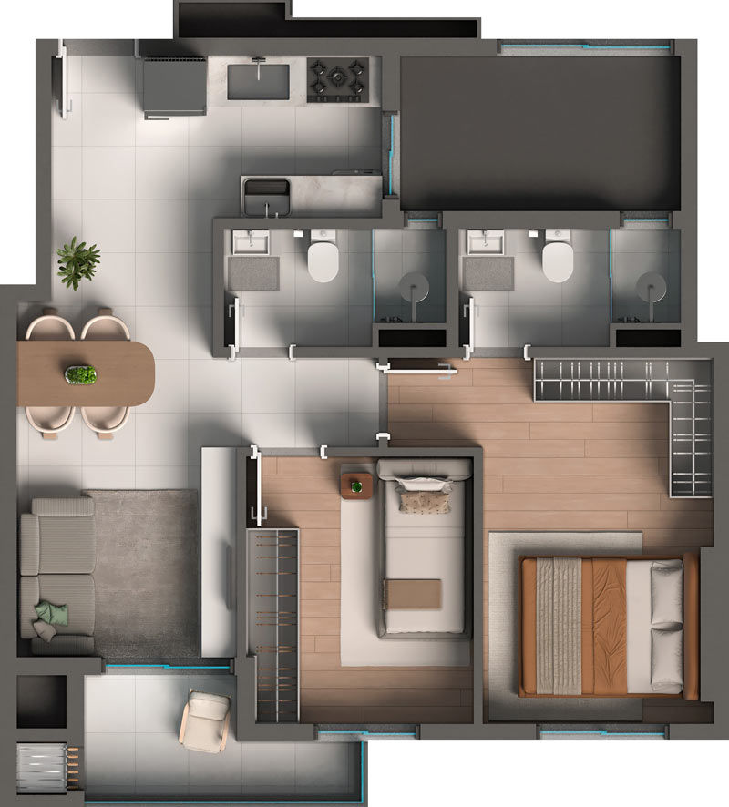 Unidade Final 02 — Suíte + 1 dorm.