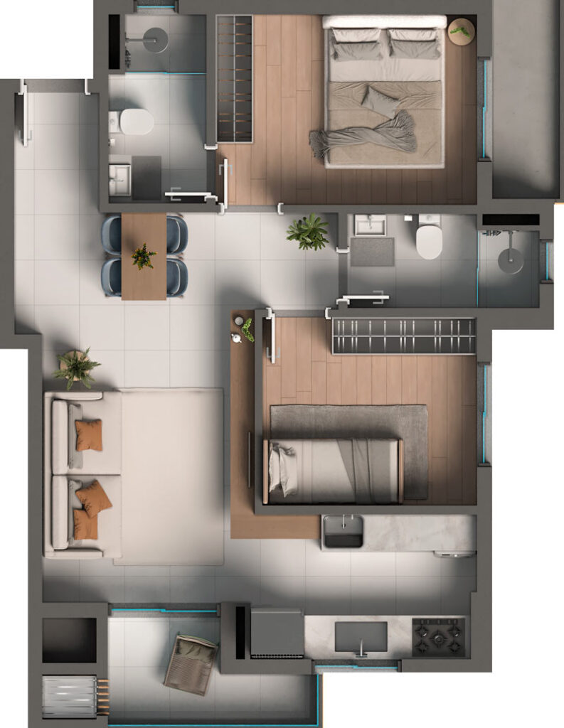 Unidade Final 03 — Suíte + 1 dorm.
